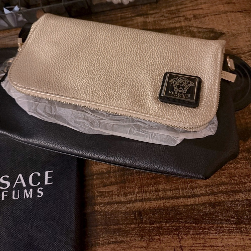 Versace Designer Handbag Beautiful Cream Black and Gold